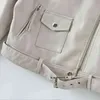 Printemps Couleur Solide Faux Cuir Veste courte Femmes Automne Moto Vestes Vintage Pu Manteau avec ceinture 210430