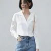 Office Work Chiffon Blouse Women Long Sleeve Notched Collar Shirt Female Blue White Ladies Blusas Casual Tops Hight Quality 2022 Women's Blo