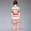 Summer Floral Embroidery Mesh Dress Women O-neck Casual Slim Long es Fashion Elegant party Vestidos 210529