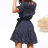 Chiffon Summer Dress Women Polka Dot Boho Beach Dress Vintage Short Sleeve Sexy Party Dresses Mini Sundress Plus Size 210322