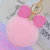 Pompom Women Trinkets Leather Bow c Charm Pompon Keyring Fluffy Faux Fur Ball Key Chains For Car Bag 2021