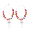 Boho Colorful Polymer Clay Charm Hoop Earrings for Women Fashion Alloy Shell Pendant Korean Jewelry