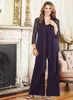 2021 Elegant Purple Plus Size Mother Of The Bride Pants Suits With Jacket Womens Chiffon Long Sleeve Mother Formal Dress For Weddi236H