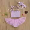 0-24M zomer prinses geboren baby baby meisje kanten kleding set ruches vest tops tule shorts outfits schattige kleding 210515