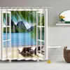 1pc groene tropische planten douchegordijnen voor badkamer Polyester SeaWorld Printing Beach 211119