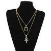 Mens Fashion Hip Hop Jewelry Gold Chain Rhinestone Red Ruby Cross Pendant Necklace Set2679