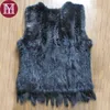 fashion women real rabbit fur vest with tassel lady knitted natural rabbit fur coat good quality lose sale 211122