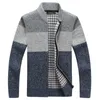 Moda zimowa Patchwork męskie Kurtki dzianiny Gruby Comfy Długi rękaw Sweter Płaszcz Ciepły Stojak Kołnierz Spada Casual Cardigan 211018