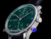 2021 ZFF IW371615 A69355 Cronografo automatico Orologio da uomo Quadrante verde Indicatori numerici argento Cinturino in pelle nera Super Edition Orologi Puretime