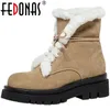 Moda Botas de Neve Quente Inverno Camurça De Couro Chunky Heels sapatos Mulher festa escritório senhora mulheres tornozle 210528