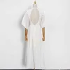 White Backless Dress For Women O Neck Short Sleeve High Waist Hollow Out Elegant Dresses Female Fashion Clothes 210520