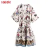 Tangada Donna Vintage Stampa Floreale Sottile Kimono Cappotti Giacca Allentata Maniche Lunghe con Slash Cappotto da Donna BE958 210609