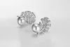 ZEMIOR Pearl Women Sterling Silver 925 Leaves Stud Earrings Romantic Anniversary Gift For Girlfriend