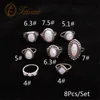 Projektowanie vintage opal pierścienie kostki dla kobiet geometryczny wzór kwiatowy przyjęcie bohemijska biżuteria 8 szt.