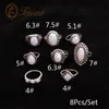 Design Vintage Opal Junkle Rings Set para Mulheres Geométricas Padrão Flor Festa Boêmio Jóias 8 Pçs / Set Band