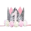 Crown Baby Headbands Girls Birthday Party Hairs Accessories Milky White Gold Silver Plated Figures Kids Flower Fashion Hair Band 4 5jm G2