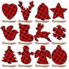 10 sztuk / partia Red Black Lattice Design Christmas Decoration Xmas Drzewo Wisiorek Wood Grid Snowflake Christmas Hat Snowman Party Home ornamentation Sprzedaż