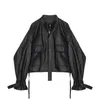 PU Leather Jackets Women Autumn Winter Loose Bat Sleeve Stand Collar Zippers Short Biker Faux Streetwear 210430