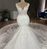 2021 Mermaid Wedding Dress chapel Train 3D Appliques Jewel Lace Bridal Gowns Customized vestidos de novia