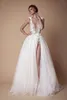 섹시한 Backless 2022 보헤미안 Boho Berta 웨딩 드레스 레이스 3D Appliqued A 라인 딥 브이 넥 비치 브라 가운 Tulle Split Side 웨딩 드레스