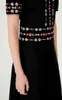 Летнее платье Женщины черная элегантная работа цветок вышивка вязание с коротким рукавом плюс размер шикарные французские старинные платья Vestido 210421