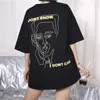 Zomer ik geef niet om de letter katoen korea hip hop print vrouwelijke losse grote maat paar mode korte mouw T-shirt Tops 210608