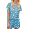 Star Print Kvinnor Sleepwear Set Sommar O-Neck Kortärmad Shorts Pyjamas Set Kvinna 2021 Nya Lösa Casual Ladies Home Kläder X0526