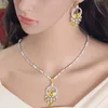 CWWZircons Noble jaune cubique zircone pierre gland goutte grand collier et boucle d'oreille de haute qualité femmes bal fête ensemble de bijoux T026 H1022