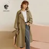 Fansilanen Höst Vinter Trench Coat Casual Puff Sleeve Long Windbreaker Kvinnor Kaki Elegant Bälte över Femme 210607