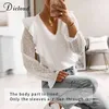 DICLOUD, camisa de encaje Sexy para mujer, blusas de manga larga en blanco y negro con agujeros de primavera para mujer, Tops elegantes con volantes, ropa para mujer 210326