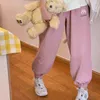 HOUZHOU Kawaii Harajuku Joggers Pants Women Soft Girl Loose Beige Baggy Korean Fahion Pink Gray Trousers Bear Embroidery 211216