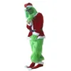 Stock Stock Grinch Costume for Men 7pcs Christmas Deluxe Furry Adult Santa Suit Green Outfit Dult Green Christmas Monster Deluxe Cost255k