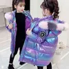Winter Children Girls Clothing Purple Long Parka Jacket Baby Girl Clothes Faux Fur Coat Snowsuit Outerwear Kids Hooded Tunic 211203