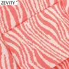 Zevity Women Animal Striped Print Short Jacquard Shirt Office Lady Pocket Bröstblomma Chic Sommar Retro Crop Tops LS9308 210603