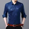 Totem Smooth Silk Satin Shirt Man 2021 Chinese Dragon Jacquard Heren Slanke Fit Lange Mouw Button Down Jurk Shirts Chemise 4XL Casual