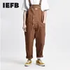 IEFB Hoge Kwaliteit Khaki Multi Pocket Tool Strap Broek Heren Werkkleding Mode Broek Ins Mode Jumpsuit Y5504 210524