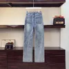 Herbst Korea Mode Frauen Hohe Taille Lose Jeans Hosen Brief Stickerei Vintage Ripped Denim Breite Bein Hosen Plus Größe M643 210512