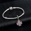 Fit pandora charme pulseira de prata europeia encantos quatro licença de cristal pingente de cristal diy cadeia de cobra para mulheres bangle colar jóias