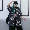 Anime Camiseta Mulheres Harajuku Streetwear Manga Imprimir Botão Up Blusa Coreano Hip Hop Top Femme Verão Vintage Cardigan