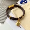 Leren armband voor dames heren bangle fashion charms armbanden sieraden Double chian gold Lock hanger metaal roestvrij stalen armbanden Homme