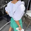 Chic Bubble Short Sleeve Square Collar Crochet Ruffled Shirt Women Vintage Loose White Women's Blouse Korean Summer Tops 14319 210512