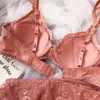 Wrifred tredimensionell spets underwire underkläder sätter tunna sektion stora bröst sexiga bralette top-up sweet girl underkläder set x0526