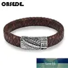 Punk Men Jewelry Leather Bracelet Stainless Steel Magnetic Clasp Braided Brown Bangle Retro Wristband Man Accessories Party Gift Factory price expert