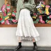 Lange Röcke für Damen Harajuku Koreanischer Stil Weiß Schwarz Maxi Teenager Hohe Taille Schule 12819 210427