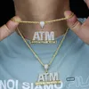 Kedjor iced ut bling bokstäver atm beroende av pengar hängsmycke halsband guld färg 5a zircon långa rep kedja män hip hop smycken