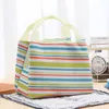 Lunch Bags Canvas Stripe Picnic Drink Thermal Insulated Cooler Tote Bag 450ML Portable Carry Case