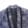 Herenpakken Blazers Mode Sjaal Revers Blauw Bloemenpatroon Jacquard Banket Zangers Slim Fit Pak Mannen Kostuum Homme Latest258r