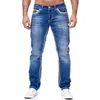 Men Jeans Solid Pockets Stretch Straight Pants Denim Jeans Smart Casual Denim Trousers Daily Streetwear Men's Clothing 211009