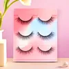 False Eyelash Natural Thick 3D Lashes Extension Slender Stem Full Strip Beauty Tool Chemical Fiber 3 Pair Fake Eyelashes