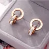 Cristal Diamant Boucles D'oreilles Or Rose Mode Titane Acier Double Plaie Chiffres Romains Goujons Boucles D'oreilles pour Femmes Cadeau Bijoux Ne Se Fanent Pas Allergiques